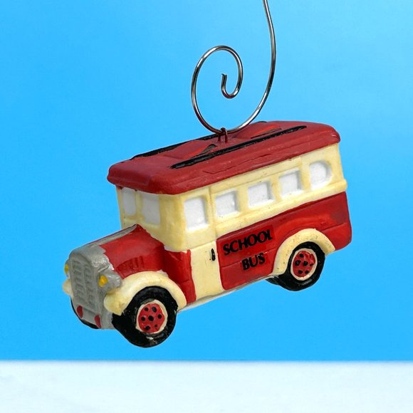Vintage Retro Style School Bus Porcelain 2.5" Christmas Tree Ornament - Picture 1 of 5
